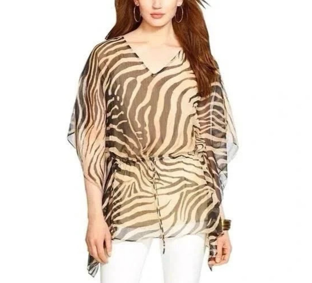 RALPH LAUREN Swim Coverup Plus Size 2X Lightweight Zebra Print Brown MSRP $120